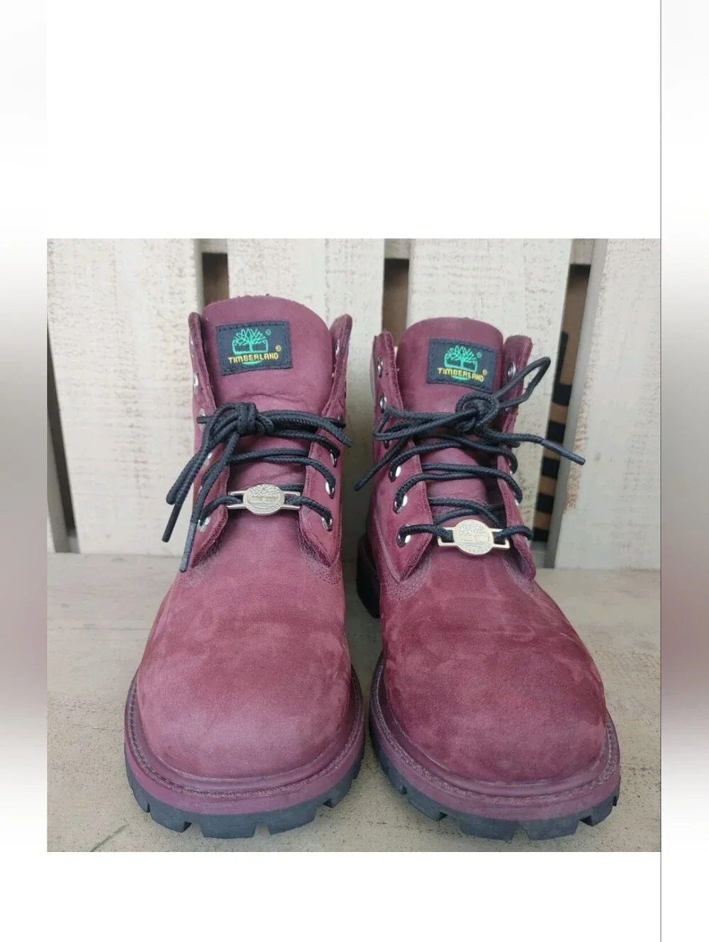 Timberland Combat Boots Girls Size 3 Burgundy Leather Nubuck 6in Waterproof